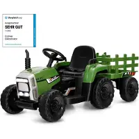 Costway 12V 3-Gang Traktor mit abnehmbarem Anhänger und 2,4G Fernbedienung, Kinder Aufsitztraktor, für Kinder ab 3 Jahren (Dunkelgrün)