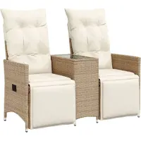 vidaXL Gartensofa 2-Sitzer Verstellbar mit Tisch Beige Poly Rattan