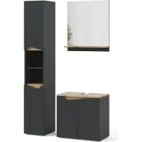 Vicco Badmöbel-Set Marelle Anthrazit 3 Teile, mit Hochschrank, Model 47693