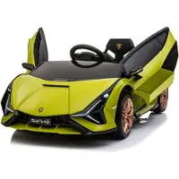 Es-toys Elektro Kinderauto "Lamborghini Sian" - lizenziert - 12V Akku, 4 Motoren- 2,4Ghz Fernsteuerung, MP3, Ledersitz+EVA-Grün