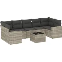 vidaXL 8-tlg. Garten-Sofagarnitur mit Kissen Hellgrau Poly Rattan