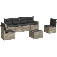 vidaXL 7-tlg. Garten-Sofagarnitur mit Kissen Hellgrau Poly Rattan
