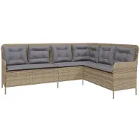 vidaXL Gartensofa in L-Form mit Kissen Beige Poly Rattan