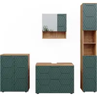 Vicco Badmöbel-Set Irma Grün/Goldkraft Eiche 4 Teile, mit Schubladenschrank und Midischrank, Model 47196