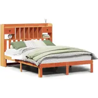 Syfax Massivholzbett mit Regal ohne Matratze Wachsbraun 135x190 cm
