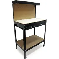 Wiltec Werkbank 1150 x 550 x 1400 mm mit Lochwand, Werkzeugbank mit Stahlrahmen, Arbeitstisch mit Arbeitsplatte aus MDF, Hobelbank mit Aufhängehaken