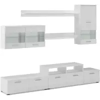 Skraut Home Glanzlack Wohnwand, Wohnzimmerschrank, Anbauwand, Esszimmer mit LEDs, weiß matt und weiß lackiert, 250x194x42cm