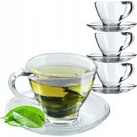 Kadax Gläser "Zinal", Tasse mit Untertasse, Glastasse mit Untersatz, Becher 200 ml, 4 Stück