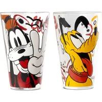 Gilde 2tlg. Set, Trinkglas, "Goofy & Pluto", Glas, mehrfarbig, VE 4, H. 13 cm, D. 8 cm
