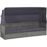 vidaXL "im Angebot" Gartenbett 2-Personen - Holzbank - mit Baldachin Grau 205×62 cm Poly Rattan - Gartenliegen CC19903