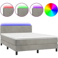 Syfax Boxspringbett mit Matratze & LED Hellgrau 140x190 cm Samt