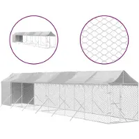 vidaXL Outdoor-Hundezwinger mit Dach Silbern 2x14x2,5 m Stahl Verzinkt