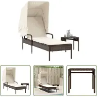 The Living Store Sonnenliege mit Dach und Tisch Braun Poly Rattan