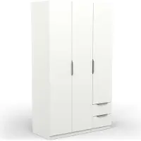 CALICOSY Kleiderschrank mit 3 Türen und 2 Schubladen Ghost - L119,4 cm