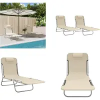 vidaXL Sonnenliegen Klappbar 2 Stk. Creme Textilene und Stahl - Sonnenliege - Sonnenliegen - Gartenliege - Outdoor-Liege