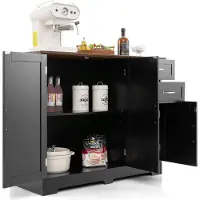 Costway Aufbewahrungsschrank mit 2-Türen und 2 Schubladen, Verstellbarem Regal, Buffet Sideboard Aufbewahrungsschrank schwarz