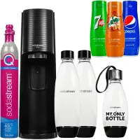 SodaStream Wassersprudler Terra Schwarz Set mit 3 Flaschen Sirup Kartusche