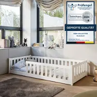 KIDS Collection Kinderbett Bodenbett 90x200 cm mit Rausfallschutz & Lattenrost in weiß Mädchen Jungen Bett Jugendbett Einzelbett 90x200 cm von 4. bis 18. Lebensjahr