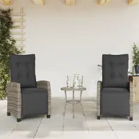 vidaXL Design Gartensessel mit Fußteil 2 Stk. Verstellbar Grau Poly Rattan, Gartenstühle 2024 Neu