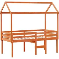 Syfax Hochbett mit Dach Wachsbraun 90x190 cm Massivholz Kiefer