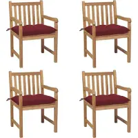 vidaXL Möbel Gartenstühle 4 Stk. mit Weinroten Kissen Massivholz Teak - Gartensessel 3073028