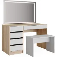 Vicco Schminktisch Sherry Weiß/Sonoma 120 cm mit LED Spiegel und Hocker, Model 36906