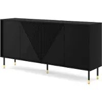 Homlando Kommode WOODY BLACK 4D 180 cm SCHWARZ MATT - gefräster Fronten MDF - Sideboard Highboard auf Beinen