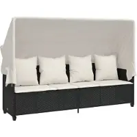 Syfax Sonnenliege mit Dach und Kissen Schwarz Poly Rattan