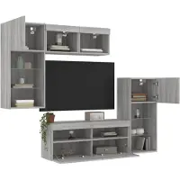vidaXL 5-tlg. Wohnwand mit LED-Beleuchtung Grau Sonoma Holzwerkstoff 3216730