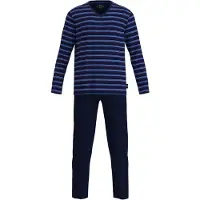 Götzburg Schlafanzug GÖTZBURG "Pyjama Schlafanzug lang", Herren, Gr. 3XL, blau, Obermaterial: 60% Baumwolle CO. 40% Polyester PES., Homewear-Sets Schlafanzug