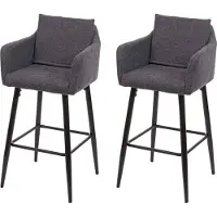 Mendler 2er-Set Barhocker HWC-H93, Barstuhl Tresenhocker, Fußablage Metall Stoff/Textil dunkelgrau