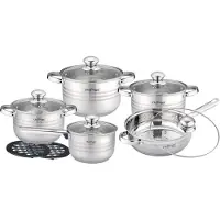 Cheffinger XXL 12-tlg Edelstahl Kochgeschirrset Induktion Kochtopf Topfuntersetzer Topf Pfanne