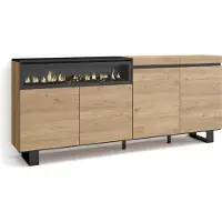 Skraut Home Sideboard, Highboard, 200x35x87cm, 4 Türen, Elektrokamin. Industriedesign, Eiche Schwarz