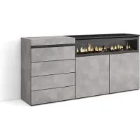 Skraut Home Kommode mit Schubladen, 157x35x75 cm, Für Schlafzimmer, Elektrokamin, Zementgrau