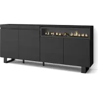 Skraut Home Sideboard, Highboard, 200x35x87cm, 4 Türen, Elektrokamin. Industriedesign, Schwarz