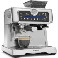 Klarstein GrandPresso Touch Siebträgermaschine Mit Mahlwerk – 20-Bar, 1350 W, Integriertes Präzisionsmahlwerk, 2,3 L Wassertank, Touchscreen, Edelstahl, Dampfdüse, Manometer