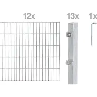 Alberts Doppelstabmatten Zaun, Höhe 120 cm, Länge 24 m, Zaun-Komplettset zum Einbetonieren, feuerverzinkt, Pfosten 60x40 mm