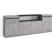 Skraut Home Sideboard, Highboard, 200x35x75cm, 4 Türen, Wohnzimmer, Küche, Zementgrau
