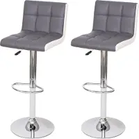 Mendler 2er-Set Barhocker HWC-G87, Tresenhocker Barstuhl, höhenverstellbar Kunstleder grau-weiß, Chromfuß