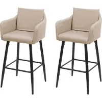 Mendler 2er-Set Barhocker HWC-H93, Barstuhl Tresenhocker, Fußablage Metall Kunstleder taupe-beige