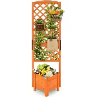 Coast Blumenkasten Hochbeet mit Rankgitter, Spalier & Drainageloch, Pflanzkasten Blumenkübel für Rankkasten, Kletterpflanzen Holz Orange