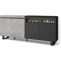 Skraut Home Sideboard, Highboard, 200x87x35cm, 4 Türen, Elektrokamin. Industriedesign, Zementgrau