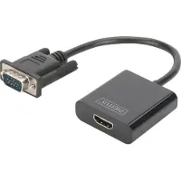 Digitus VGA - HDMI Konverter, 0,15 m, VGA (D-Sub), 1920 x 1080 Pixel, Schwarz, China, 50 g