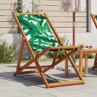 vidaXL "2026 Promotion" Strandstuhl Klappbar Blattmuster Massivholz Eukalyptus Stoff - Gartenstühle CC22323