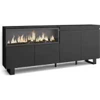 Skraut Home Sideboard, Highboard, 208x35x87cm, 4 Türen, Elektrokamin XXL, Industriedesign, Schwarz