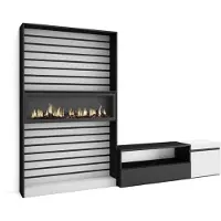 Skraut Home Wohnwand Wohnzimmer, 260x35x186cm, Für TV-Geräte bis zu 65", Elektrokamin XXL. Weiß und Schwarz