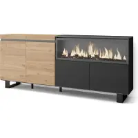 Skraut Home Sideboard, Highboard, 208x35x87cm, 4 Türen, Elektrokamin XXL, Industriedesign, Eiche Schwarz
