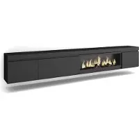 Skraut Home TV-Schrank, Lowboard, 288x35x45 cm, Für großformatiges TV, Elektrokamin XXL, Hängend, Schwarz