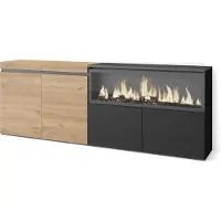 Skraut Home Sideboard, Highboard, 208x35x75cm, 4 Türen, Elektrokamin XXL, Eiche und Schwarz