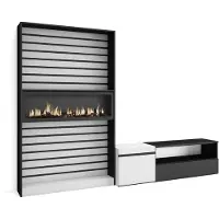 Skraut Home Wohnwand Wohnzimmer, 260x35x186cm, Für TV-Geräte bis zu 65", Elektrokamin XXL. Weiß und Schwarz